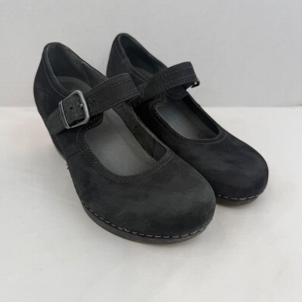 Dansko Black Nubuck Leather Mary Jane Wedge Heels 1251107200 Size 38